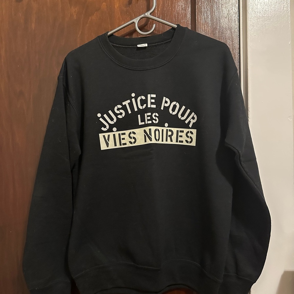 Clare V Black Crewneck Sweater with Cream Text